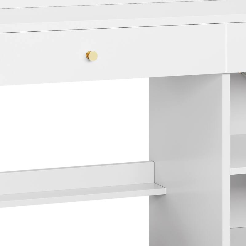 Moasis Makeup Vanity Desk with Mirror and RGB Lights & Extral Foldable Desk
