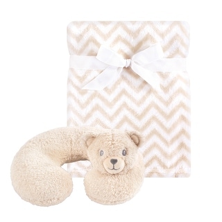 Hudson Baby Infant Neck Pillow and Plush Blanket Set, Tan Bear, One Size - Tan Bear - One Size