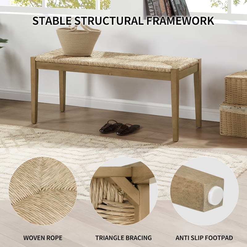 Bohemian 44.5" L Natural Weave Seagrass Rattan Entryway Dining Bench