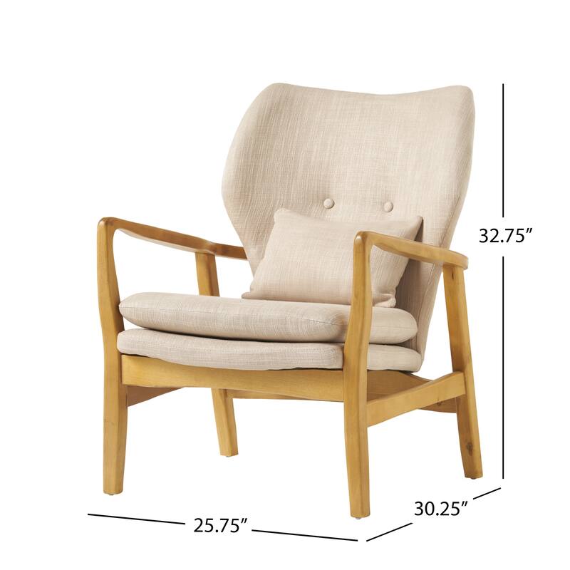 Roomfitters Mid-Century Modern Upholstered Club Chair with Button-Tufted Back and Birch Wood Legs, Beige