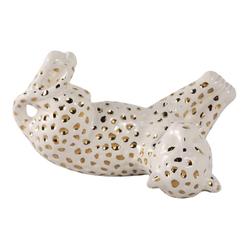 Ceramic Leopard Decorative Figurine - White and Gold