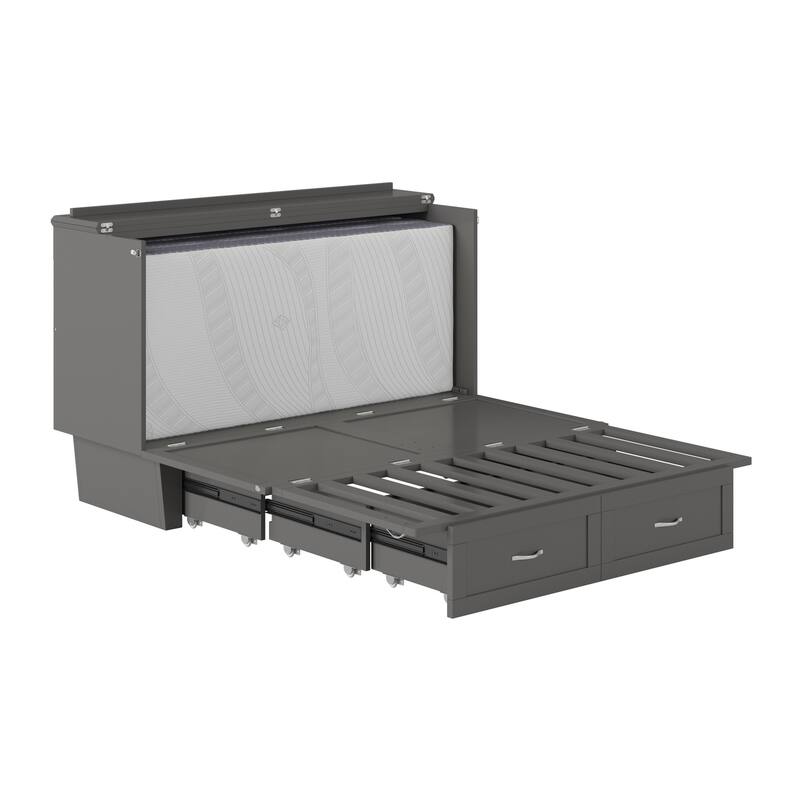 Murphy Bed Chest Grey Memory Foam Queen Bed Space Saving Furniture Charging Station