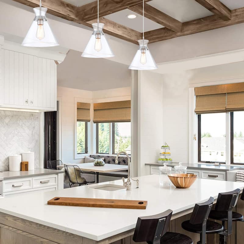 1-Light 73-in Brushed Nickel Mini Pendant Light With Clear Glass Shade