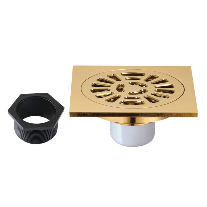 Watercourse 4-Inch Square Brass Shower Drain - Brushed Brass
