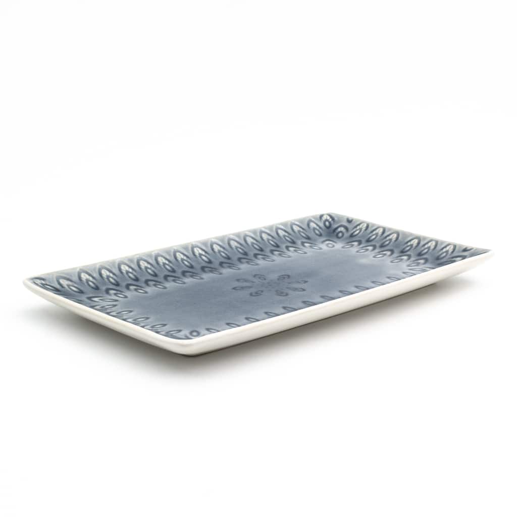 Euro Ceramica Peacock 12" Rectangular Crackle-Glazed Platter - 12.00 in. x 6.69 in. x 1.06 in.