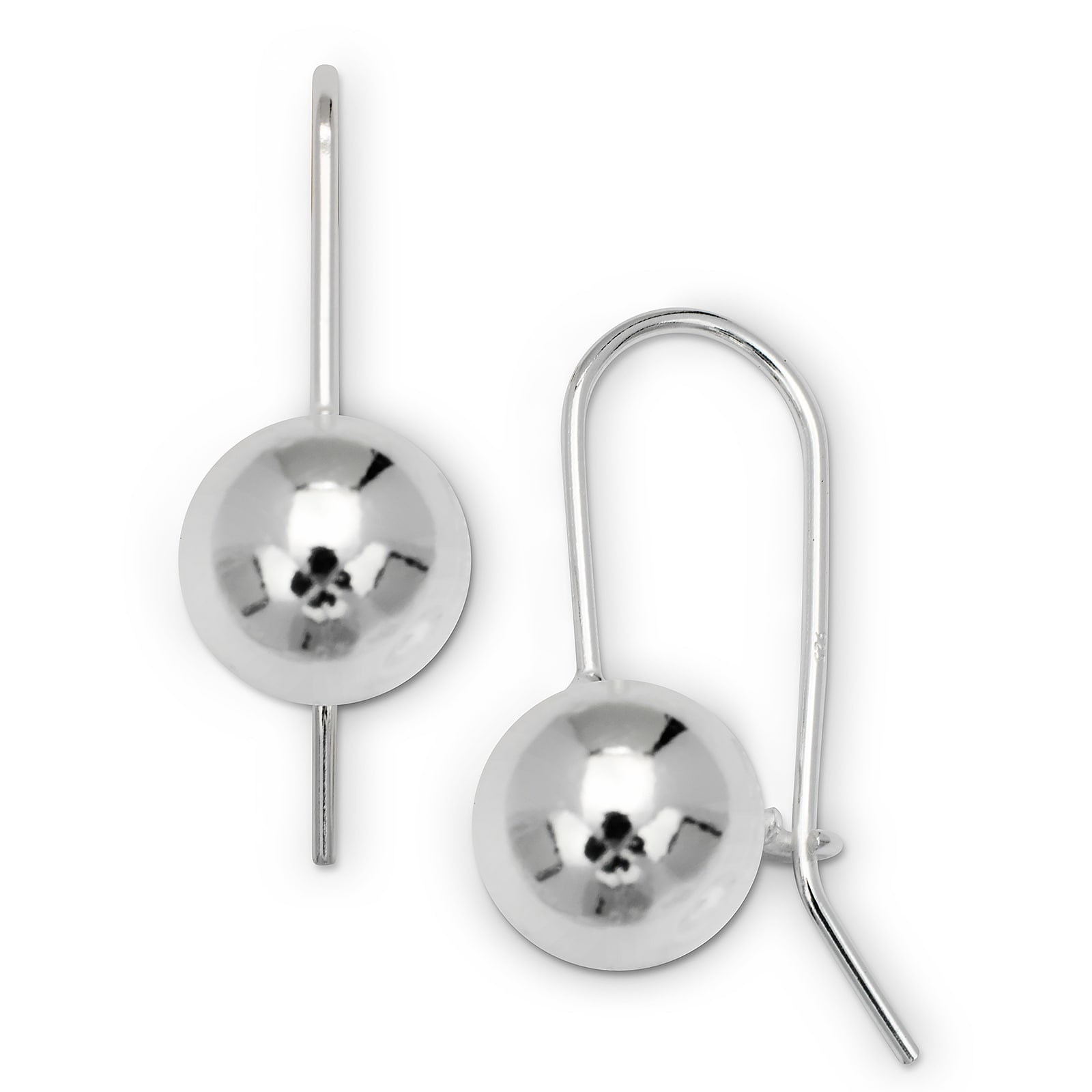 Curata Sterling Silver 10mm Polished Ball Frenchwire Drop Earrings - White
