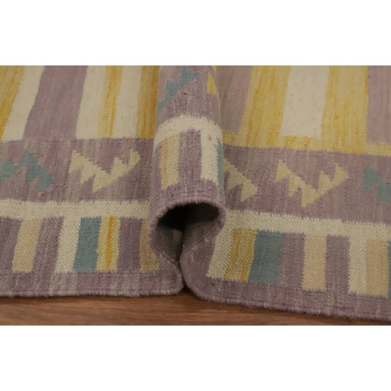 Hand Woven Oriental 100% Wool Carpet Southwestern Tribal Purples Kilim Runner Rug - 11' 9'' X 2' 6''