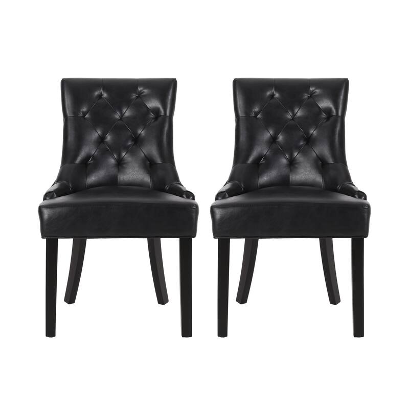 Dining Chairs Set of 2, Tufted Faux Leather Dining Room Chairs with Wood Legs, High-Backed Upholstered Chairs for Kitchen