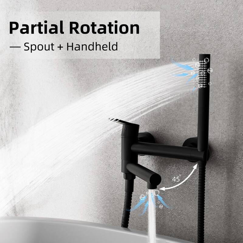 Modland Wall-Mounted Bathtub Faucet with Hand Shower, NSF Certified, 1.59GPM Flow, 90 Rotatable, Gold/Black