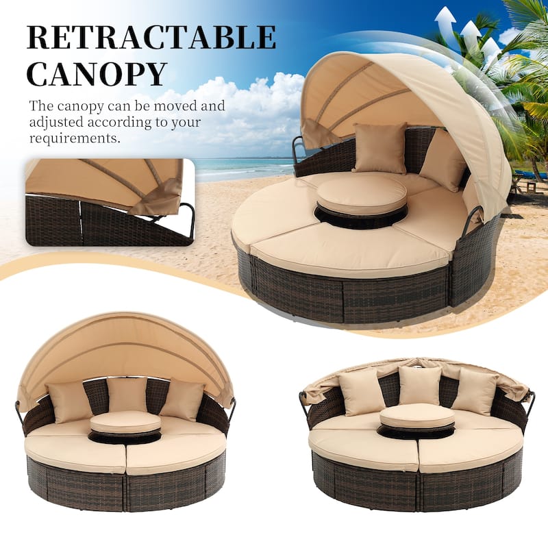 Outdoor Round Daybed with Retractable Canopy