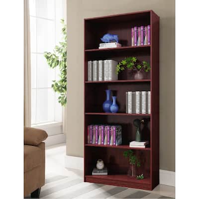 Sturdy Five-Shelf Wooden Bookcase for Home Decor and Storage