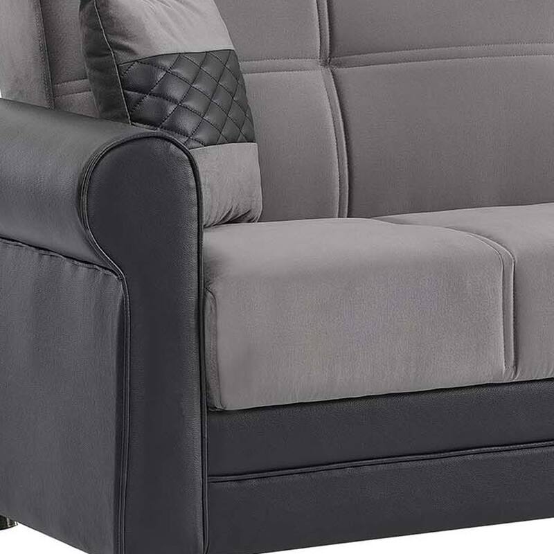 HomeRoots 89" Gray Polyester Convertible Futon Sleeper Sofa And Toss Pillows With Storage