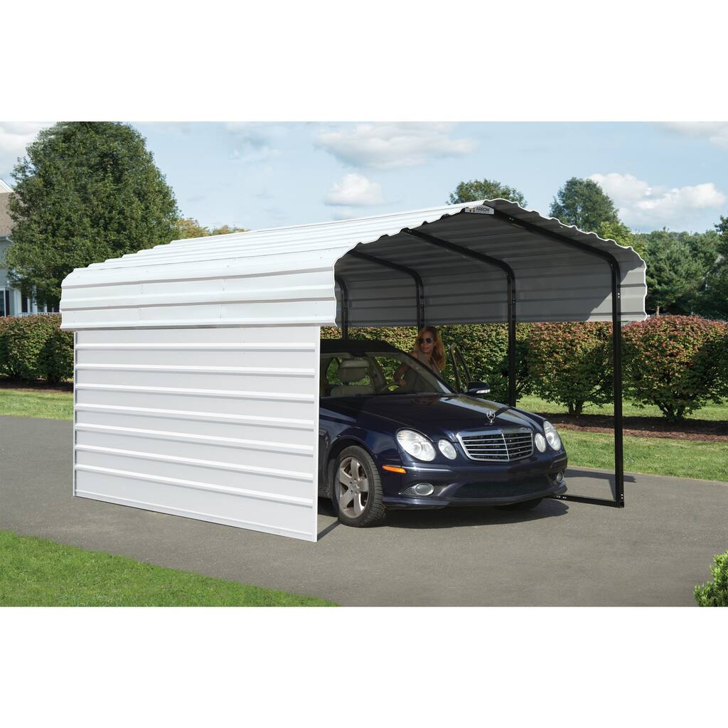 Arrow 10 x 15 ft Galvanized Steel Carport, with 1-Side Wall Kit Eggshell