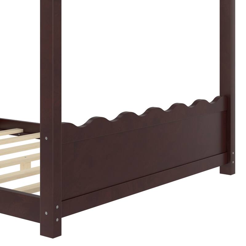 Roomfitters House Floor Bed with Support Slats, Solid Wood Open Frame Design