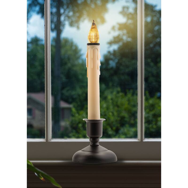 LED Window Candles with Timer - 9" - Beige and Brown - Set of 4