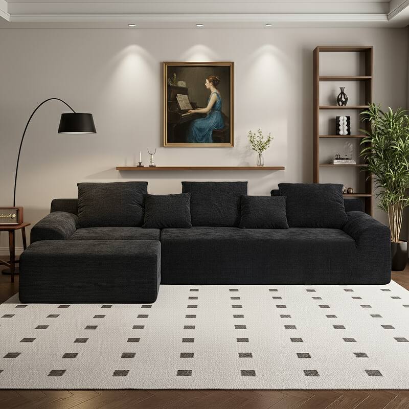 111.2" Modern L-Shaped Sectional Sofa - Modular Couch with Adjustable Configurations, Soft Melange chenille Fabric - Black
