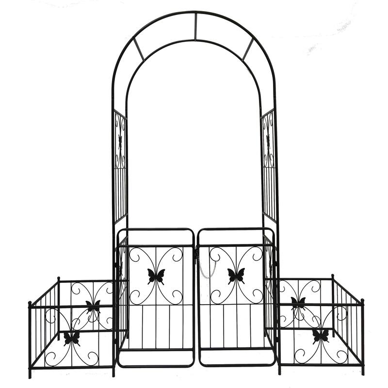 Metal Garden Arch with Gate for Climbing Plants, Outdoor Rose Arch, 79.5" W x 86.6" H