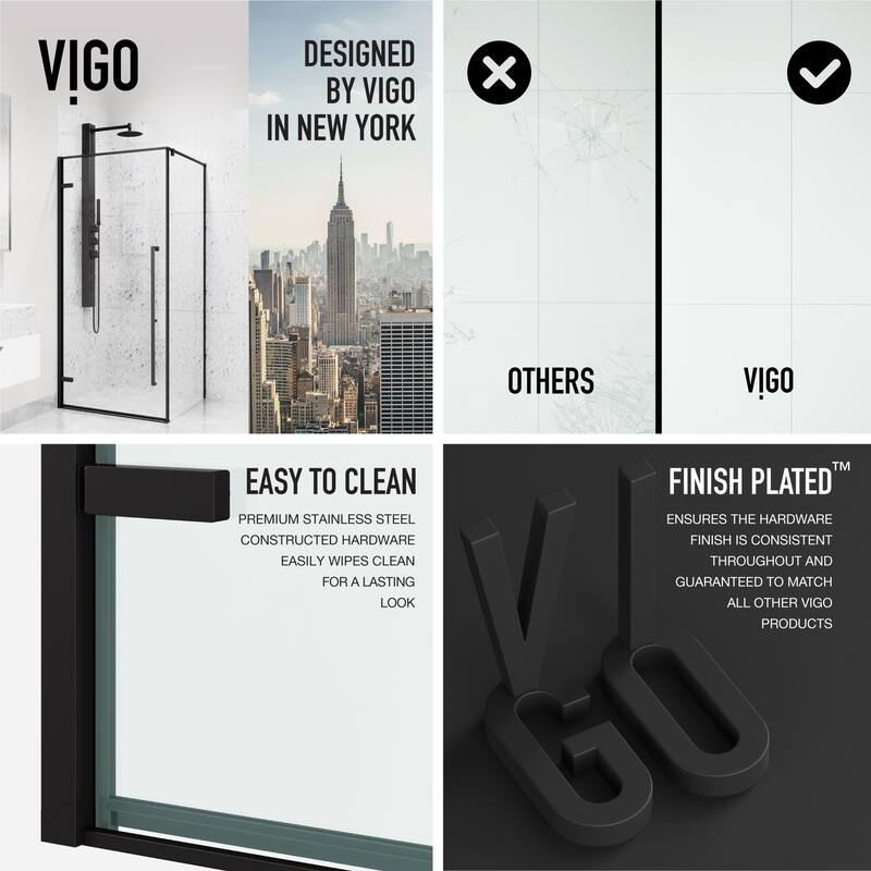VIGO Meridian 34"D x 34"W x 73"H Framed Hinged Shower Enclosure in Matte Black