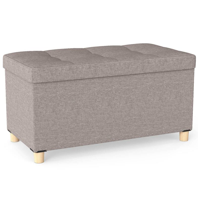 Costway 1/2 PCS 30” Storage Ottoman Bench with Tray Rubber Wood Legs - 1 PCS