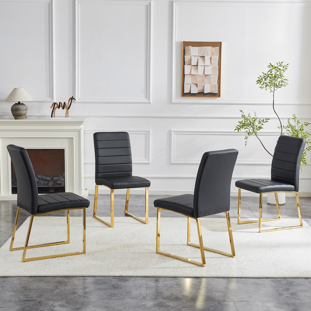 Dining Chair Kitchen Chair Side Chair Set of 4 Leather Chair Black Gold Office Chair Coffee Chair with Metal Legs