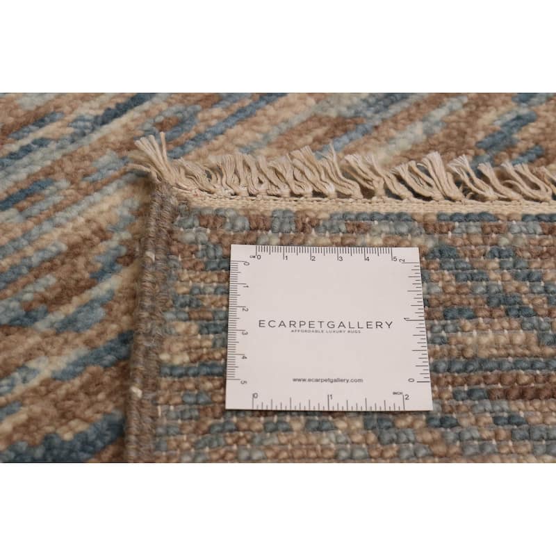 ECARPETGALLERY Hand-knotted Silk Shadow Tan Wool Rug - 6' 1" x 9'