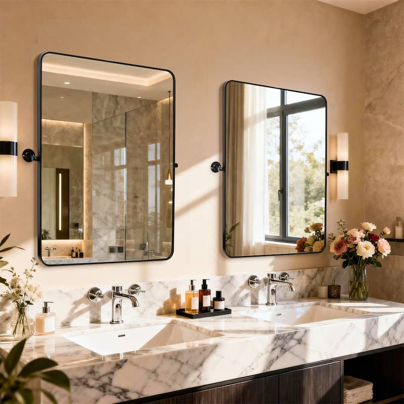 Metal Framed Pivoting Bathroom Vanity Mirror Adjustable Tilting Rectangle Wall Mirror Horizontal or Vertical