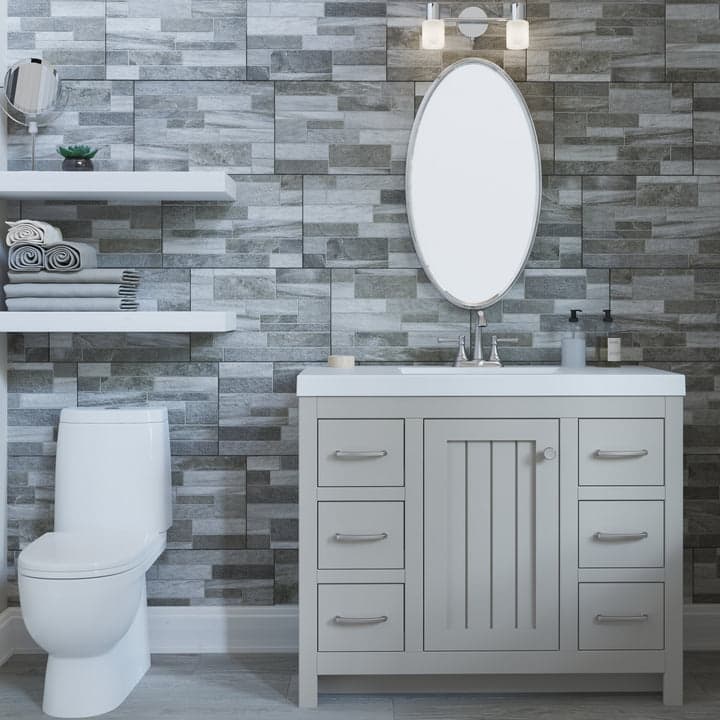 Chamiree 42.5" Bathroom Vanity With Cabinet, 6 Drawers, and White Sink Top - Light Gray
