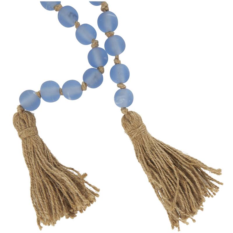 Glass Handmade Round Long Frosted Beaded Garland with Tassel with Knotted Brown Jute - Various Colors - Roche River Decor