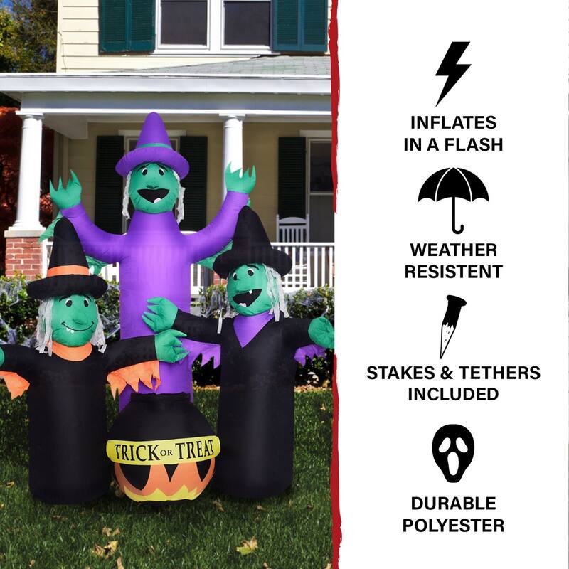 Haunted Hill Farm 6-Ft. Inflatable Pre-Lit Brewing Witch Trio with Cauldron