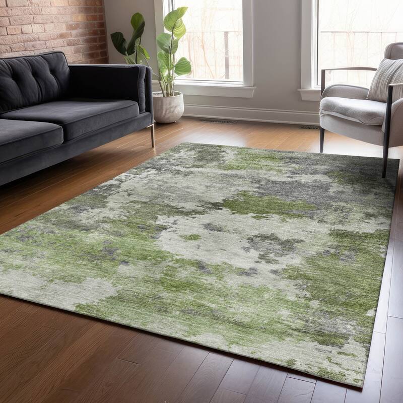 Machine Washable Indoor/Outdoor Abstract Blend Chantille Rug