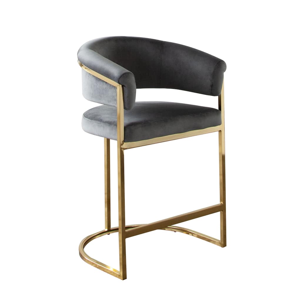 Dely Counter Height Chair, Gray Velvet with Gold Metal Sled Frame