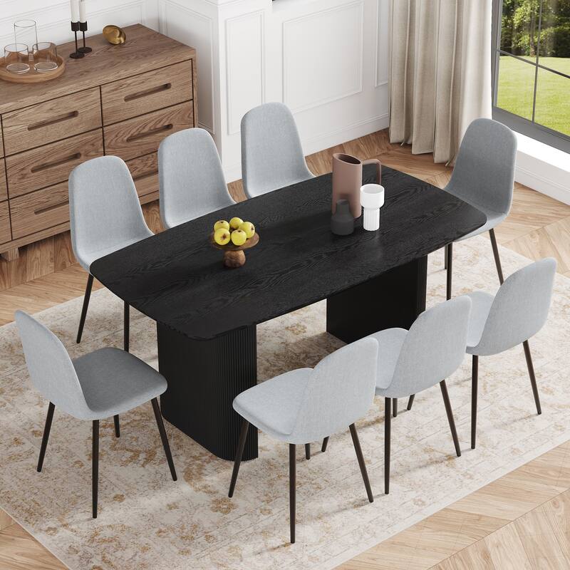 9-Piece Dining Table Set.67 * 35.4 inch MDF dining table With 8 Linen-Cotton Material Dining Chair