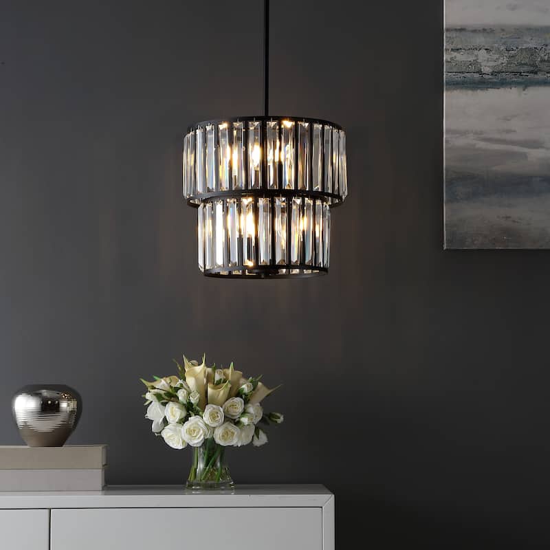 SAFAVIEH Lighting Sakineh Chandelier - 15" W x 15" D x 23-53" H - Black/White