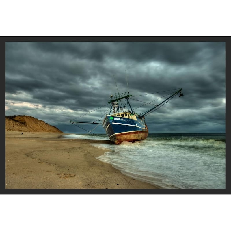 WC183 Grounded Boat After Storm Sunset Cape Cod Photography by Wayne Collamore Framed Poster
