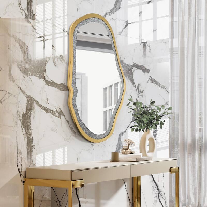 Clarise Crystal Accent Wall Mirror Diamonds Art Decoration Glass Bathroom Vanity Mirror