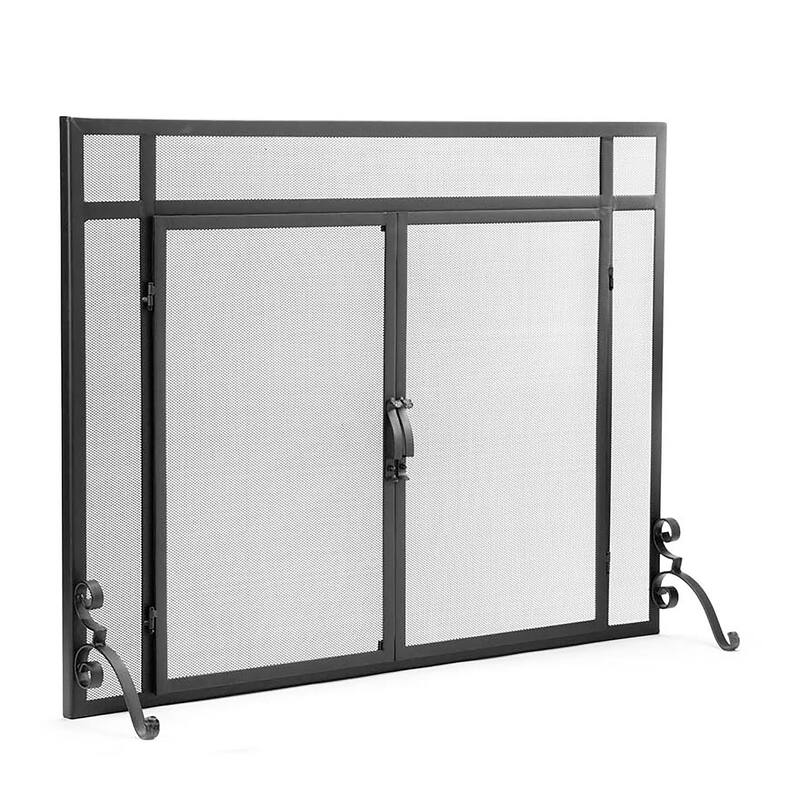 44" x 33" Flat Guard Fireplace Screen With Doors in Solid Steel