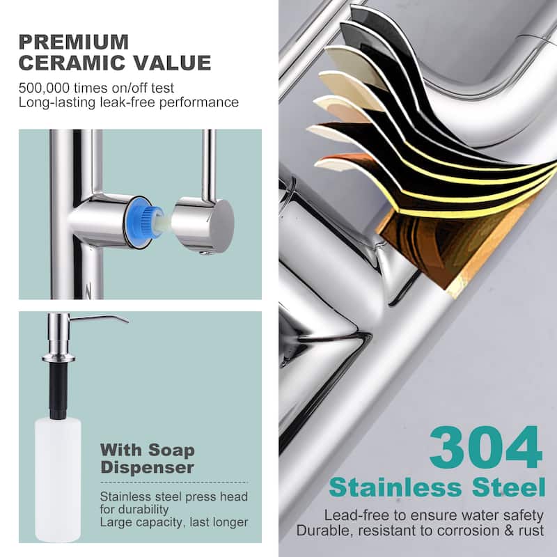 WOWOW Single Handle Pull Down Kitchen Faucet with Soap Dispenser