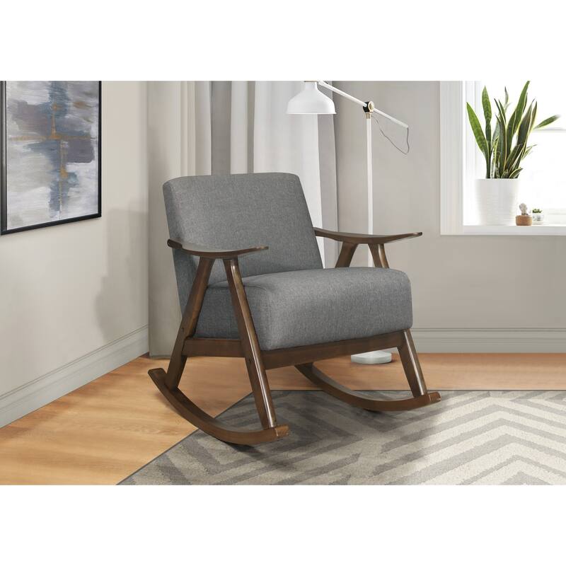 Modern Home Furniture 1pc Rocking Chair Fabric Upholstered Dark Walnut Finish Wood Cushion Seat and Back