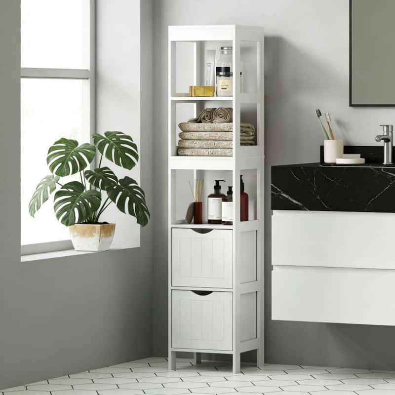 55.6" Tall Bathroom Narrow Floor Storage Cabinet - White - Glossy