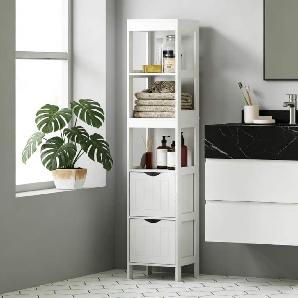 55.6" Tall Bathroom Narrow Floor Storage Cabinet