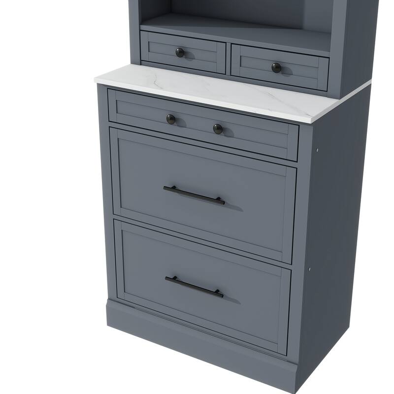 Freestanding High Kitchen Pantry Tall Kitchen Hutch, Set of 2, Gray