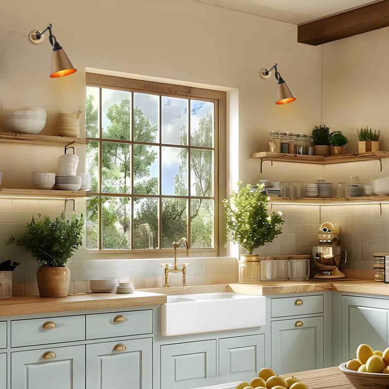 Set of 2 Modern Farmhouse Plug-in Swing Arm Lights Gold Adjustable Wall Sconces Task Lighting - L28" x W6" x H8"
