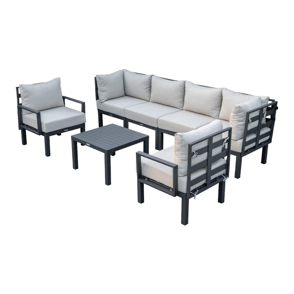Chelsea 7-Piece Outdoor Patio Sectional Sofa Set with Coffee Table, Powder-Coated Aluminum Frame and Washable Cushions