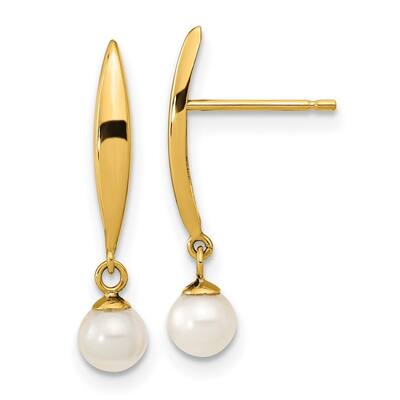 Curata 14k Yellow Gold 4mm Freshwater Cultured Pearl Post Earrings (20.5x4.37mm)
