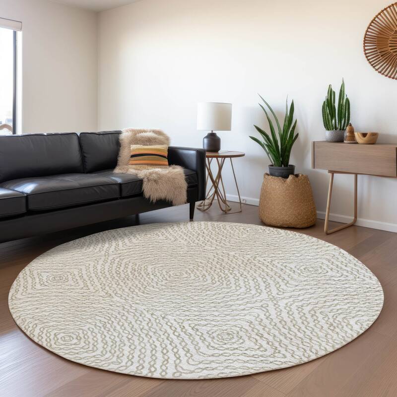 Premium Washable Super Soft Modern Mirage Mayfield Rug - Linen - 8' x 8' - Round
