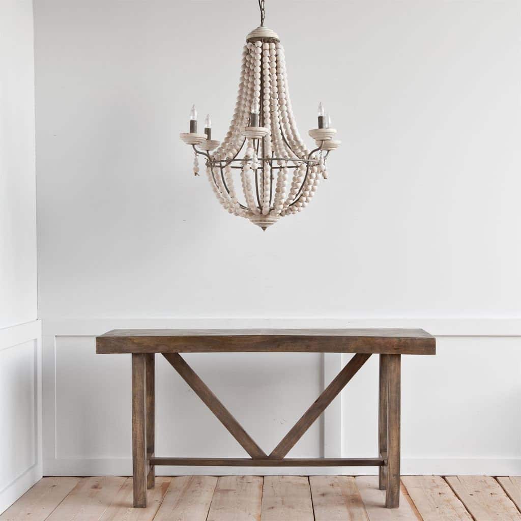 Phillum Silver Metal & White Wood Beaded Six Bulb Chandelier - 29"W x 29"D x 37"H