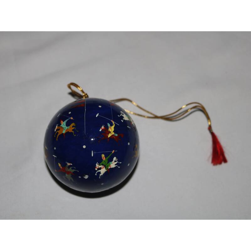 Handmade Christmas Ornaments Hand Painted by Artisan on Recycled Paper - Polo Blue - One Size