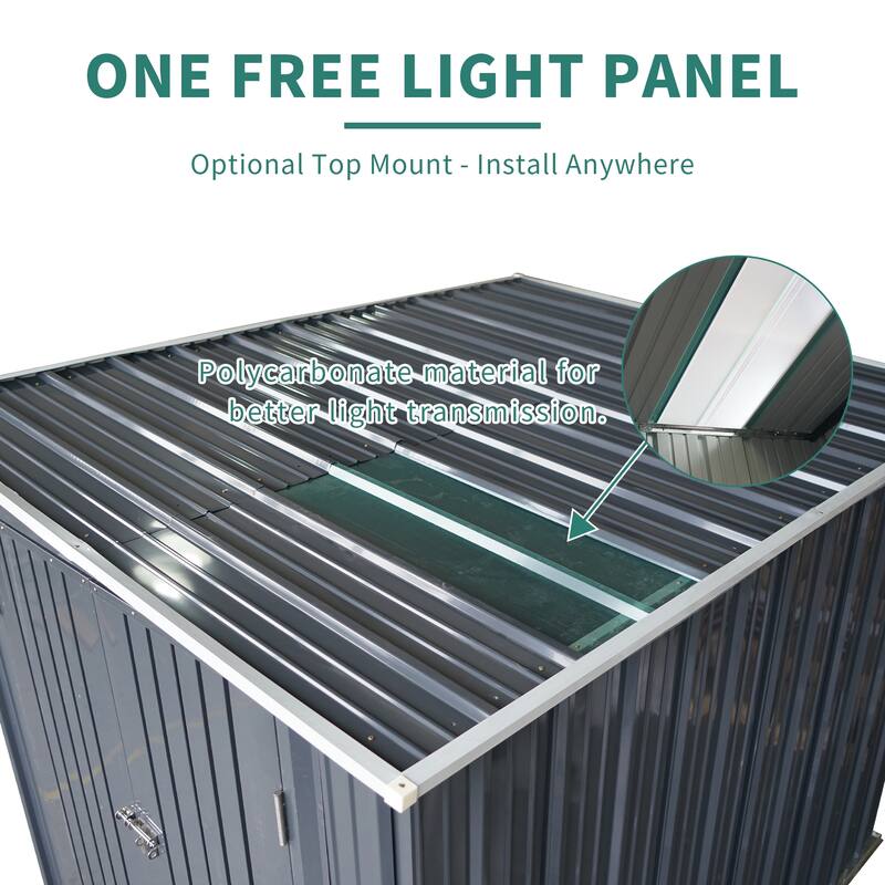 6x8FT Galvanized Steel Outdoor Storage Shed with Lockable Double Doors, Metal Lean to Shed with Free PC Light Board