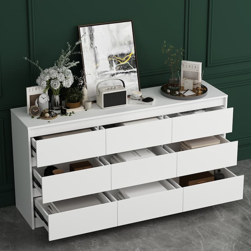 63"W 9 Drawer Dresser Accent Dresser for Living Room Bedroom Chest