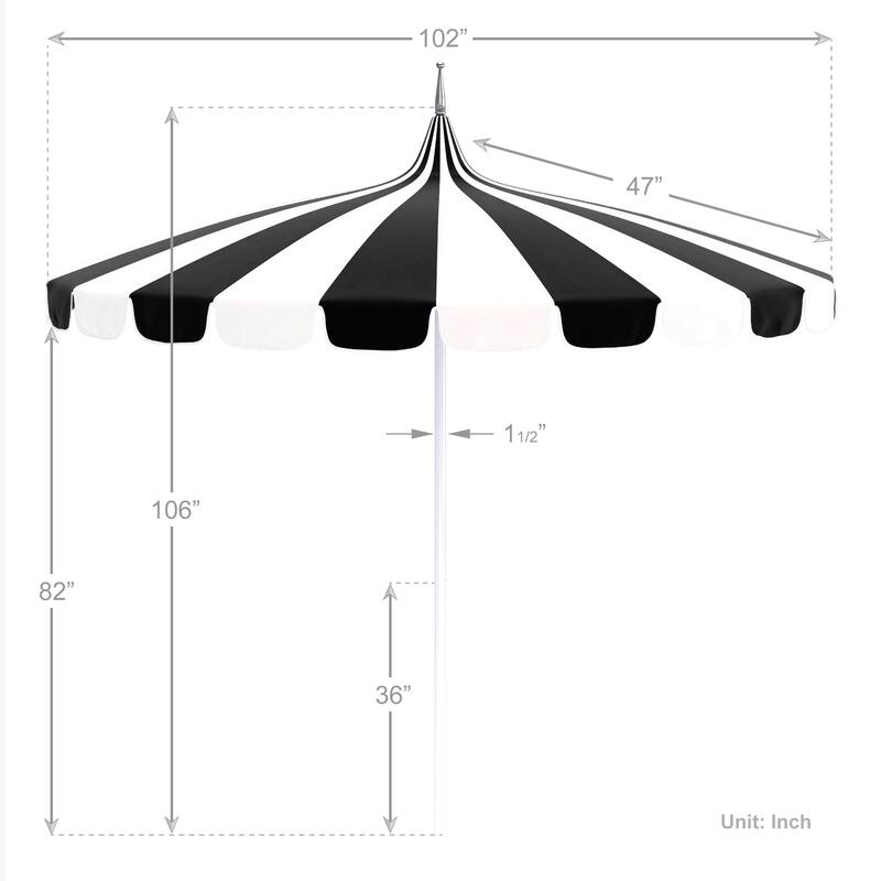 California Umbrella 8.5' Pagoda Series Patio Umbrella White Aluminum Pole Push Lift Sunbrella Natural and Pacific Blue